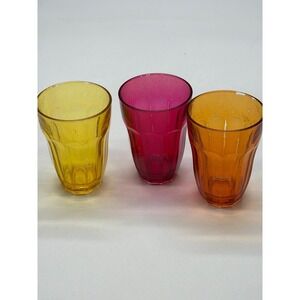 Colorful Drinking Glasses Set of 3 Yellow Pink‎ Orange Palaks Glassware
